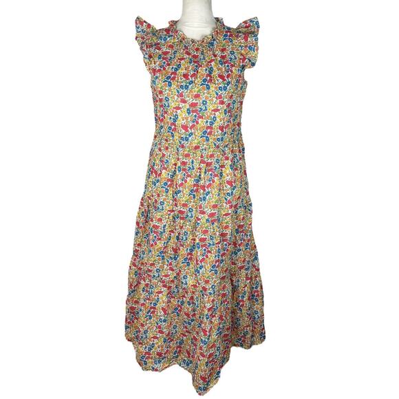 J. Crew Tiered Midi Dress in Liberty Poppy and Daisy Print Ruffle Detail Size XS - Picture 1 of 8